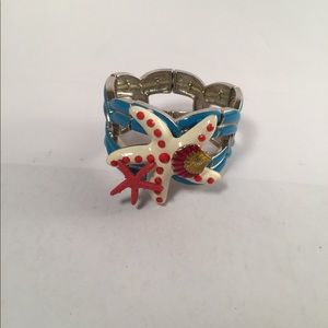 Starfish turquoise enameled stretch bracelet